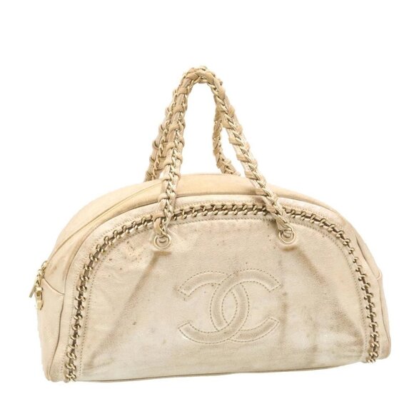 CHANEL Grained Calf Skin Tote Bag Leather White CC Auth 28380A - Picture 1 of 16